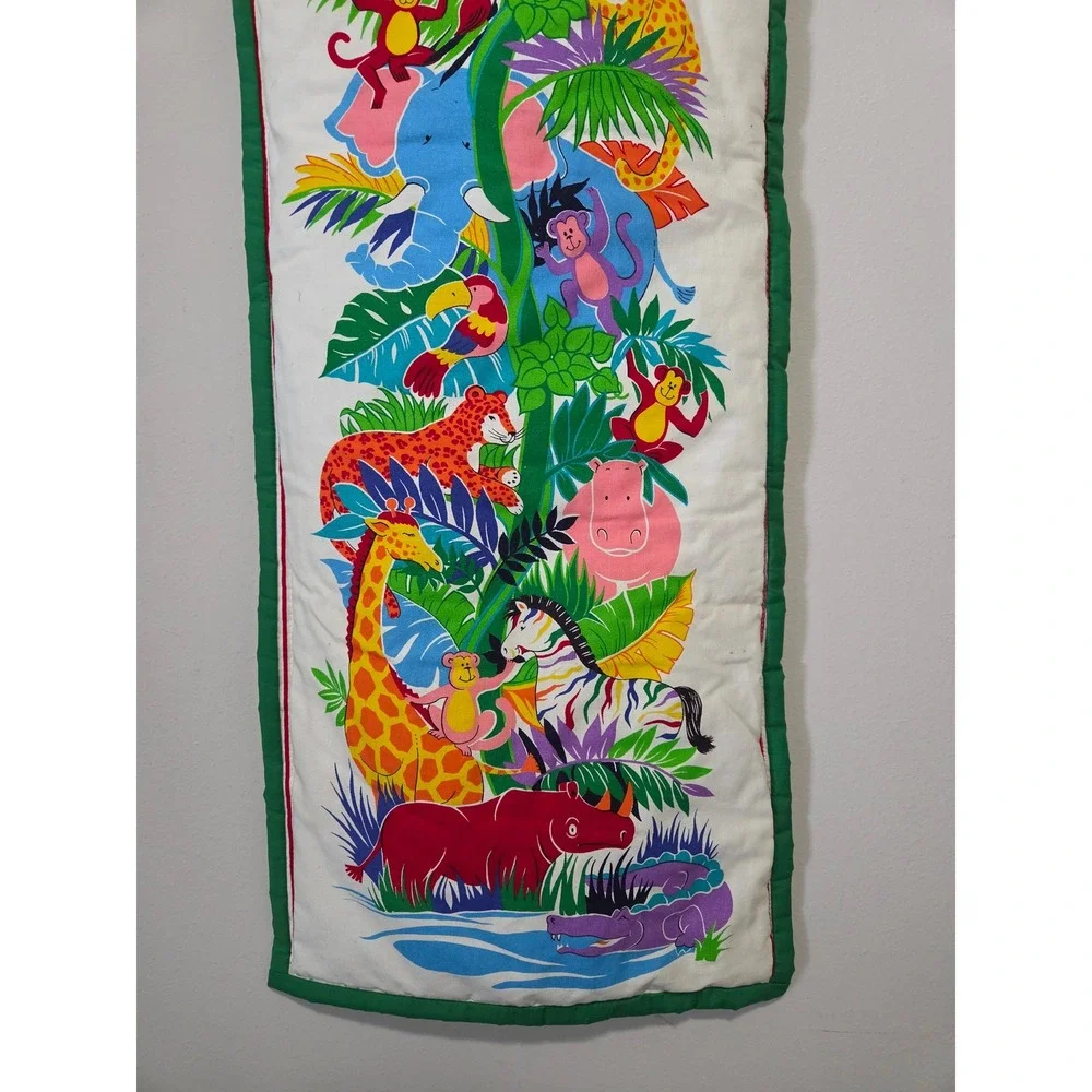 Vintage Quilted Jungle Safari Animal Wall Hanging Nursery Decor Lion Tiger 38x12